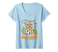 Mujer Divertido Boo Haw Ghost Western Cowboy Halloween Cowgirl Groovy Camiseta Cuello V