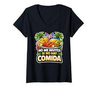 Mujer Divertido Boricua Foodie No Me invita Si No Hay Comida Camiseta Cuello V