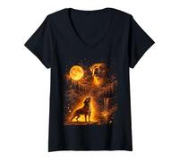 Mujer Divertido bóxer Vintage Moonlight Dog Aullando en la Luna Camiseta Cuello V