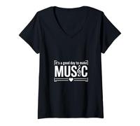 Mujer Divertido Buen Día para Hacer Música Diciendo Amante Camiseta Cuello V