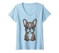 Mujer Divertido Bulldog Francés Arte Lindo Retrato Frenchie para Amor de Perros Camiseta Cuello V