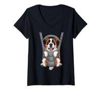 Mujer Divertido Cachorro de San Bernardo en un portabebés. Amante de los Perros Camiseta Cuello V