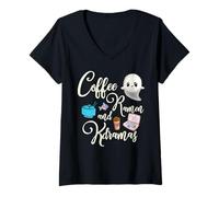 Mujer Divertido café Coreano Relax n Chill Cute Ghost Coffee Ramen & Kdramas Camiseta Cuello V