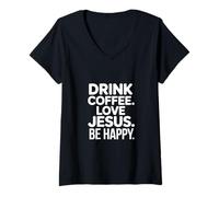 Mujer Divertido Café Jesús Feliz Diciendo Humor Camiseta Cuello V