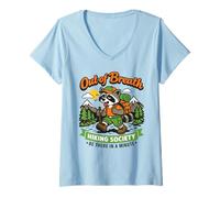 Mujer Divertido Caminante de mapaches de out of Breath Hiking Society Camiseta Cuello V