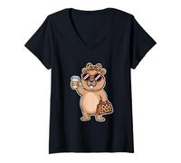 Mujer Divertido Capibara Amante del café Gafas de Sol Bolso Lindo Camiseta Cuello V