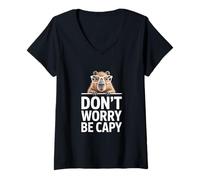 Mujer Divertido Capybara Diciendo Don't Worry Be Capy Cute Camiseta Cuello V