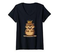 Mujer Divertido castor con corona gobierna el disfraz de la presa Camiseta Cuello V