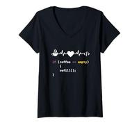 Mujer Divertido Chiste de codificación si el café vacía Recarga Ingeniero Programador Camiseta Cuello V