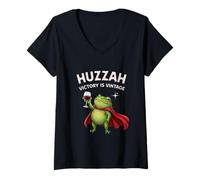 Mujer Divertido Chiste de Frog Knight Huzzah Victory is Vintage para Bebedor de Vino Camiseta Cuello V