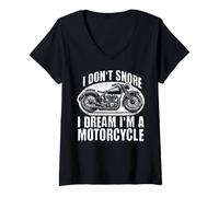 Mujer Divertido ciclista ronquido, no ronquido, sueño que soy una motocicleta Camiseta Cuello V
