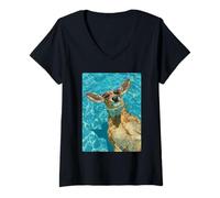 Mujer Divertido Ciervo con Gafas de Sol Cool Summer Animal Natación Camiseta Cuello V