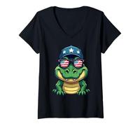 Mujer Divertido cocodrilo cocodrilo cocodrilo 4 de Julio Regalo Hombres Mujeres Camiseta Cuello V