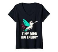 Mujer Divertido Colibrí Meme Pájaro Pequeño Gran Energía Néctar Naturaleza Camiseta Cuello V
