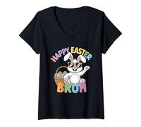 Mujer Divertido conejo de Pascua con cesta Happy Easter Bruh Camiseta Cuello V