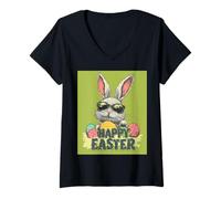Mujer Divertido conejo de Pascua vintage retro huevos de Pascua diseño divertido Camiseta Cuello V