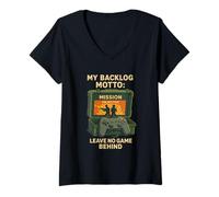 Mujer Divertido Consola Jugador Humor Militar Chiste Retro Videojugadores Camiseta Cuello V