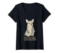 Mujer Divertido Corgi Tocando Saxofón Meme Perro Bruh Jazz Música Camiseta Cuello V