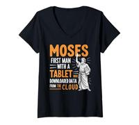 Mujer Divertido Cristiano Bíblico Chiste Moisés Primera Nube Camiseta Cuello V