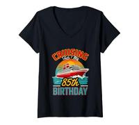 Mujer Divertido Cruising Into My 85th Birthday Saying Camiseta Cuello V