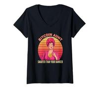 Mujer Divertido Crypto Tía Sats Bold Satoshi Vibe Sat Familia Bitcoin Camiseta Cuello V