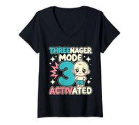 Mujer Divertido cumpleaños de 3 años Camiseta Cuello V