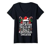 Mujer Divertido Debido a la inflación, Este es mi suéter Feo para Navidad Camiseta Cuello V