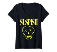 Mujer Divertido Dibujo Animado con diseño de Calavera de Suspish, Espeluznante Crimen Real Camiseta Cuello V