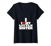 Mujer Divertido Dicho corazón mi Hermana pequeña sarcástico Camiseta Cuello V