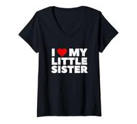 Mujer Divertido Dicho corazón mi Hermana pequeña sarcástico Camiseta Cuello V