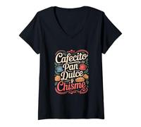 Mujer Divertido Dicho de Cafecito Pan Dulce y Chisme Camiseta Cuello V