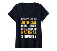 Mujer Divertido Dicho de Inteligencia Artificial de Estupidez Natural Camiseta Cuello V