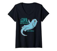Mujer Divertido dicho de nutria linda - Relax and Chill Camiseta Cuello V