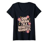 Mujer Divertido Dicho Dios no lo quiera, Soy un Gangsta Sensible Mujeres Hombres Camiseta Cuello V