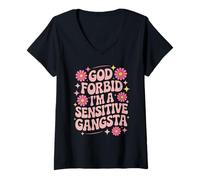 Mujer Divertido Dicho Dios no lo quiera, Soy un Gangsta Sensible Mujeres Hombres Camiseta Cuello V