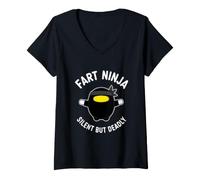 Mujer Divertido Dicho Fart Ninja Silencioso Pero Mortal Camiseta Cuello V