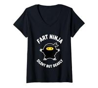 Mujer Divertido Dicho Fart Ninja Silencioso Pero Mortal Camiseta Cuello V