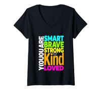 Mujer Divertido Dicho Que Eres Inteligente, Valiente, Fuerte, Amado Camiseta Cuello V