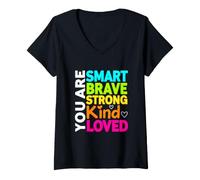 Mujer Divertido Dicho Que Eres Inteligente, Valiente, Fuerte, Amado Camiseta Cuello V