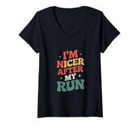 Mujer Divertido Dicho Que Soy más Agradable después de mi Carrera sarcástico Camiseta Cuello V