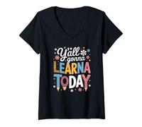 Mujer Divertido Dicho Que Todos Van a Aprender Hoy lápiz Leopardo Mujer Camiseta Cuello V