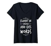Mujer Divertido dicho sarcástico de palabras fluidas en el sarcasmo y cuss Camiseta Cuello V