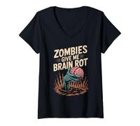 Mujer Divertido Dicho Zombies Me Dan Podredumbre Cerebro Espeluznante Mujeres Hombres Camiseta Cuello V