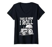 Mujer Divertido Diciendo Así Es Cómo Rollo Tractor Heno Broma Mujeres Hombres Camiseta Cuello V