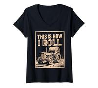 Mujer Divertido Diciendo Así Es Cómo Rollo Tractor Heno Broma Mujeres Hombres Camiseta Cuello V