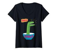 Mujer Divertido Dinosaurio Arroz Bowl Tokio Japón Pop Art Humor Mujeres Hombres Camiseta Cuello V