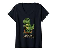 Mujer Divertido dinosaurio T rex This Is How I Roll Scooter Niños Niñas Camiseta Cuello V