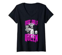 Mujer Divertido Disco de Golf Reina gótica Estatua de la Libertad Esqueleto Camiseta Cuello V