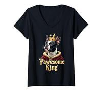 Mujer Divertido diseño artístico para Bostie con Forma de Perro Boston Terrier King Camiseta Cuello V