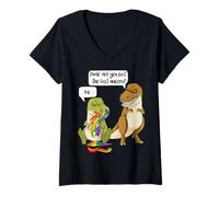 Mujer Divertido diseño de broma de T-Rex comía el último unicornio Camiseta Cuello V